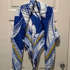 Ann Taylor Large Blue, White & Yellow Floral Square Scarf 48” x 48”